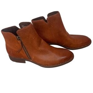 Born Tan Leather Cleo Ankle Bootie Womens 6.5 Side Zip Boot Cognac Country NWT